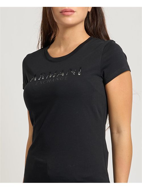 AX women's T-shirt with rhinestone logo ARMANI EXCHANGE | XW001351-AF17172UC001